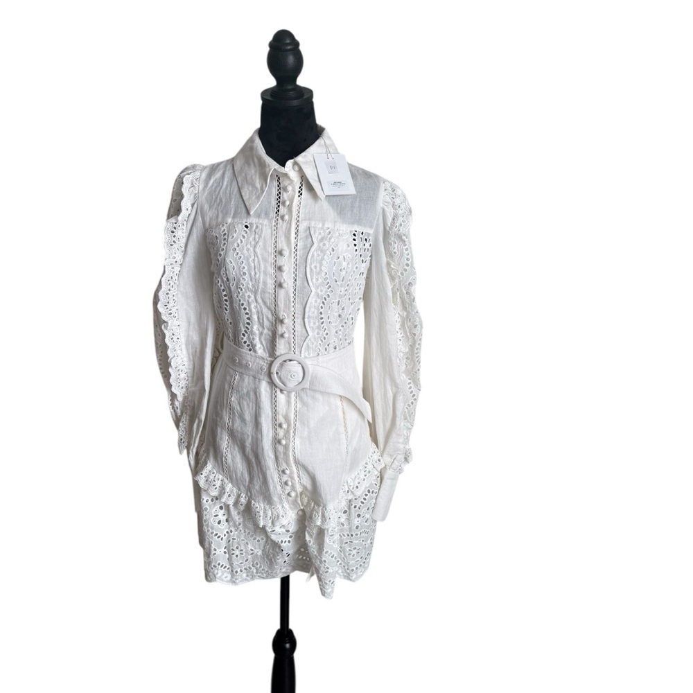 Saint Armont Lulu Broderie Mini Dress Ivory Eyelet Shirt Dress NWT S - Picture 3 of 10